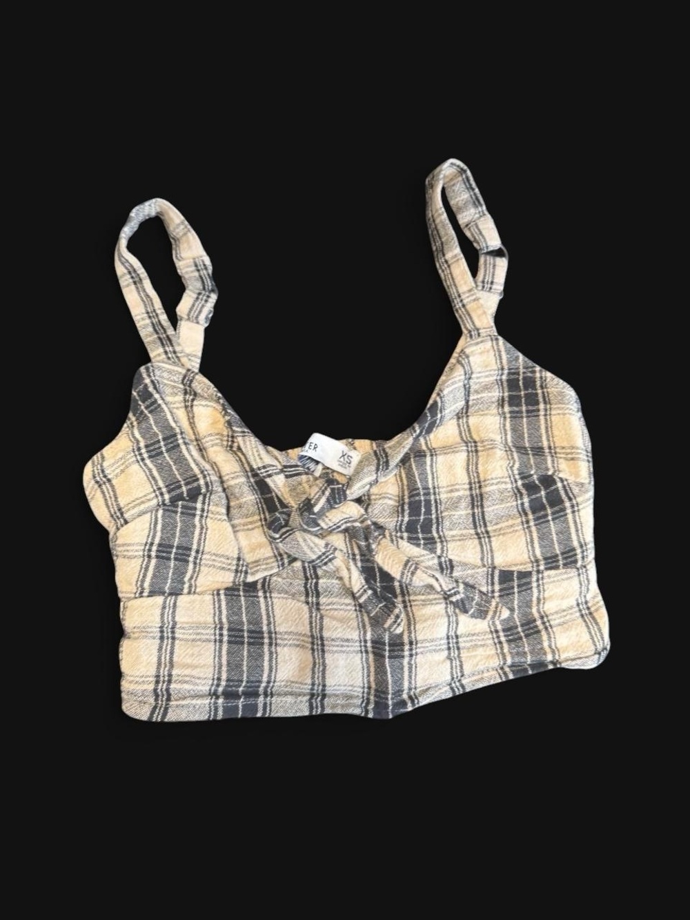 Hollister Black & Cream Plaid Tie-Front Crop Top